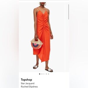 Top Shop Jacquard Red Orange Midi/ Maxi Dress